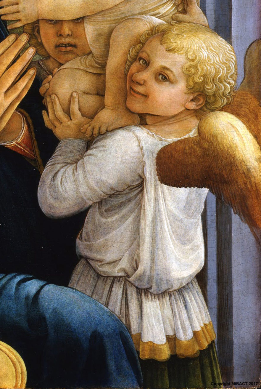 Filippo Lippi, Madonna col Bambino e due angeli, dettaglio (1460-1465; tempera su tavola, 95x63 cm; Firenze, Galleria degli Uffizi)
