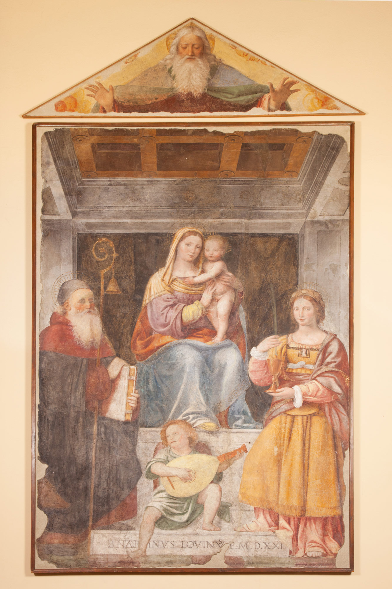 Bernardino Luini, Madonna col bambino in trono con i Santi Antonio Abate e Barbara (1521; Museo Nazionale Scienza e Tecnologia Leonardo da Vinci, in deposito dalla Pinacoteca di Brera)