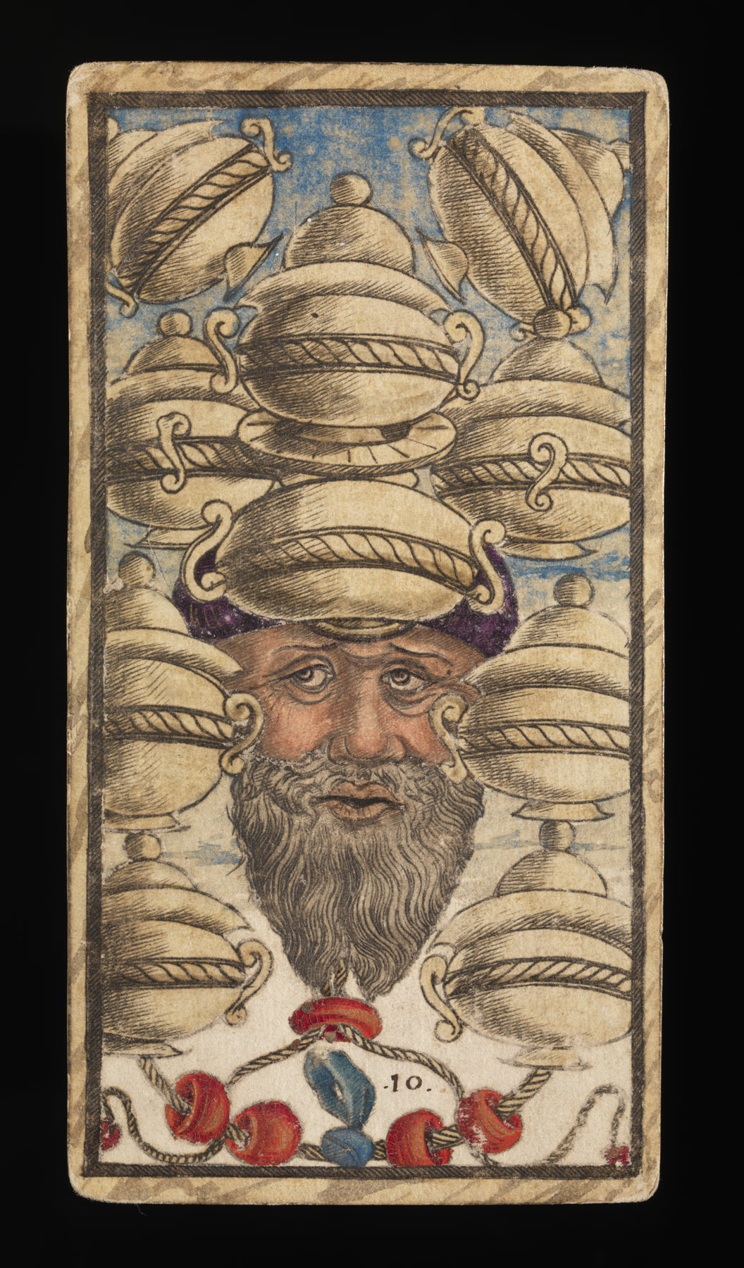 Nicola di mastro Antonio e anonimo miniatore, Dieci di coppe, dai Tarocchi Sola Busca
