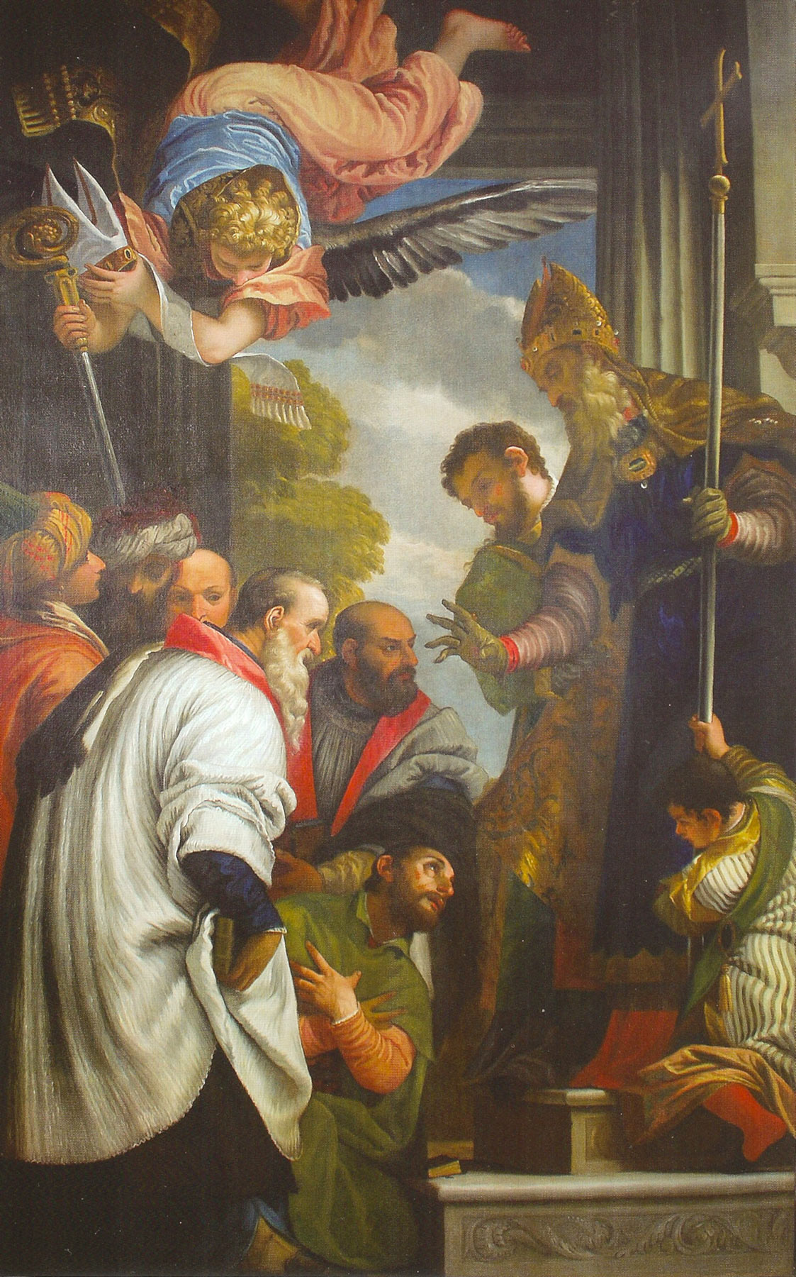 Giuseppe Turchi (sec. XVIII). La consacrazione di San Nicola a vescovo di Mira. Uno dei molti dipinti dei quali Ã¨ ricca la Basilica.

