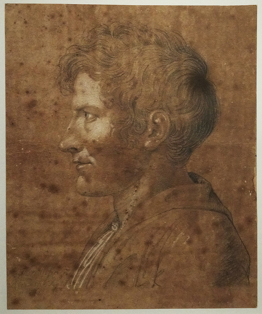 Bertel Thorvaldsen, Autoritratto (8 settembre 1811; gesso nero e lumeggiature in bianco, 275 x 227 mm; Copenaghen, Thorvaldsens Museum, Inv. C 759)
