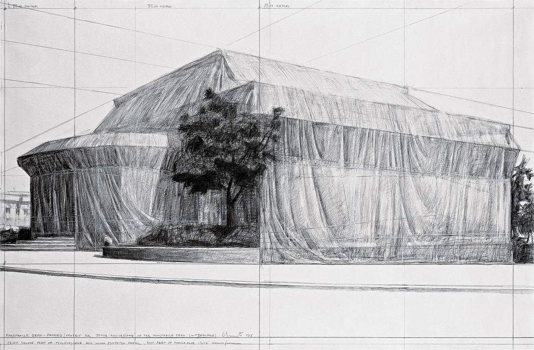 Christo, Kunsthalle Bern Packed, progetto (1968; matita su carta, 101,5 x 152,5 cm). Ph. Credit André Grossmann
