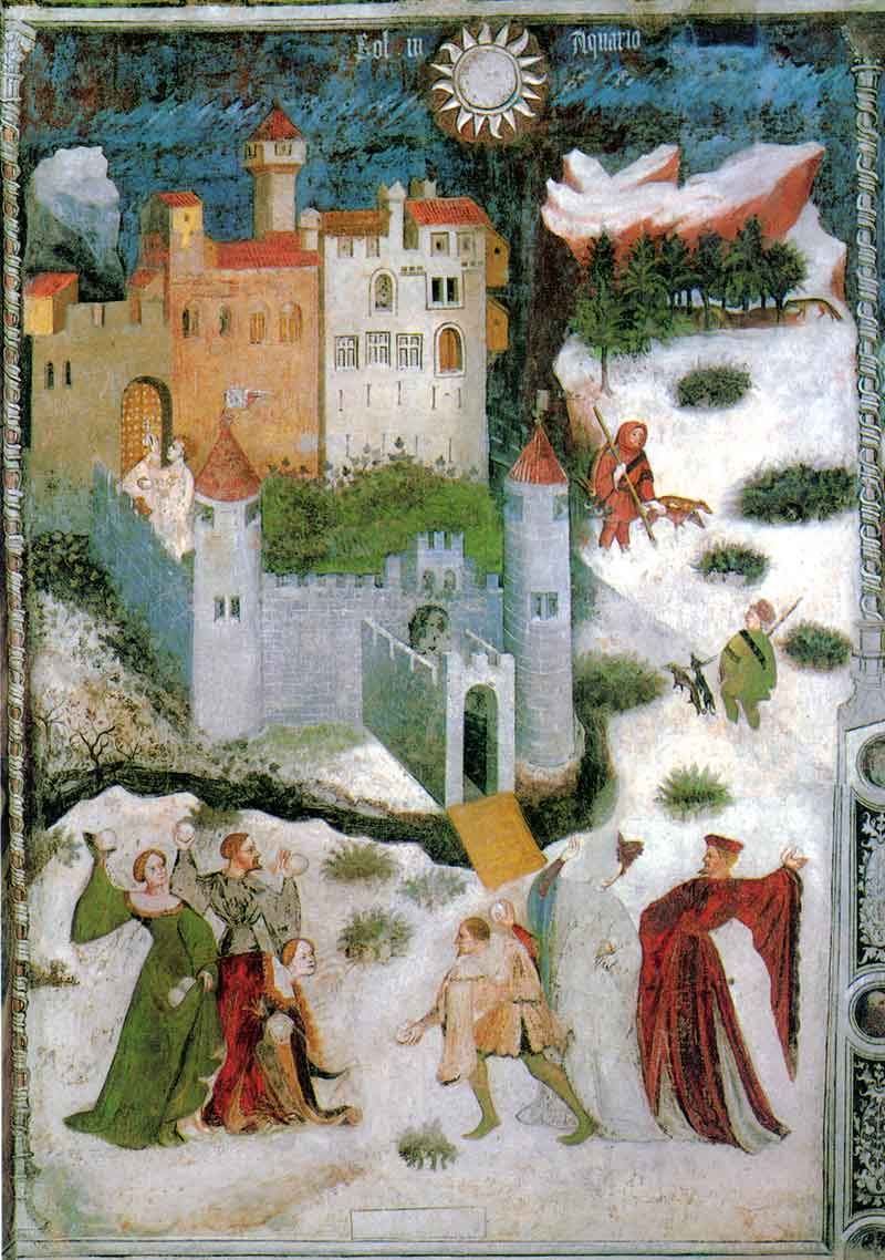 Magister Venceslao, Mese di gennaio (1391-1407; affresco; Trento, Castello del Buonconsiglio, Torre Aquila)
