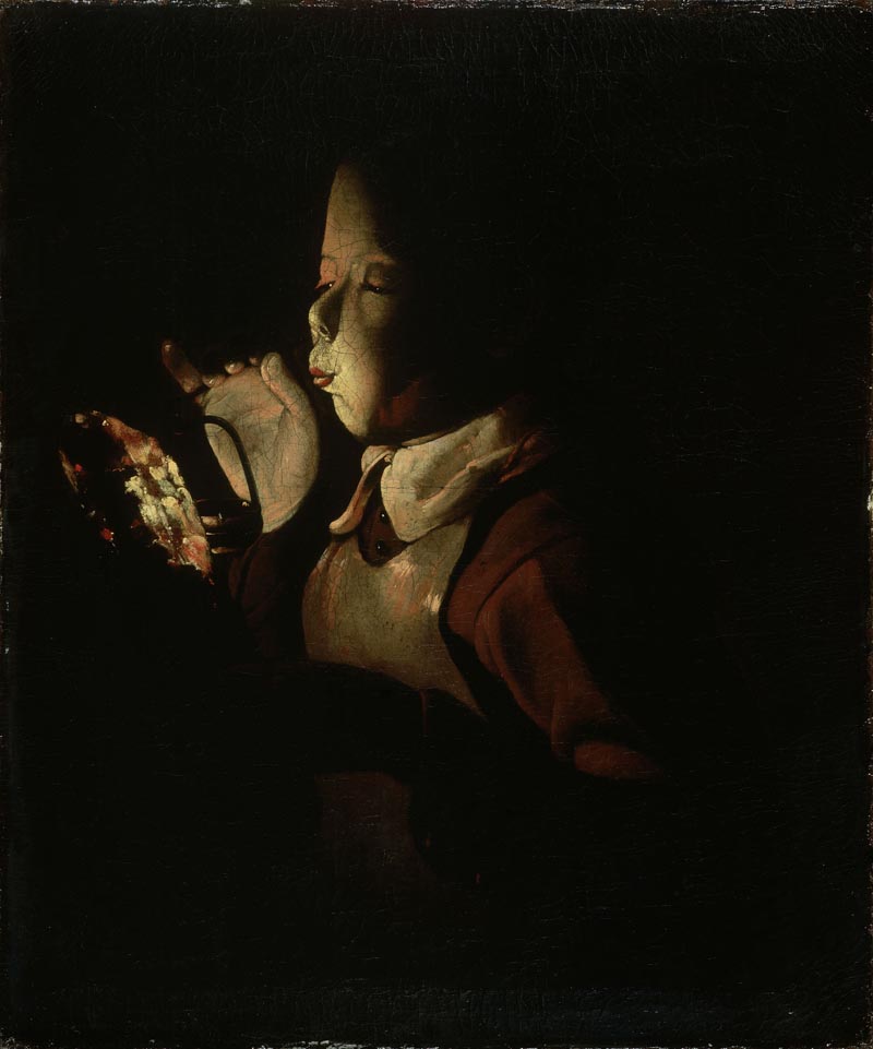 Georges de La Tour, Giovane che soffia su un tizzone (1640 circa; olio su tela, 61 x 51 cm; Digione, Musée des Beaux-Arts)
