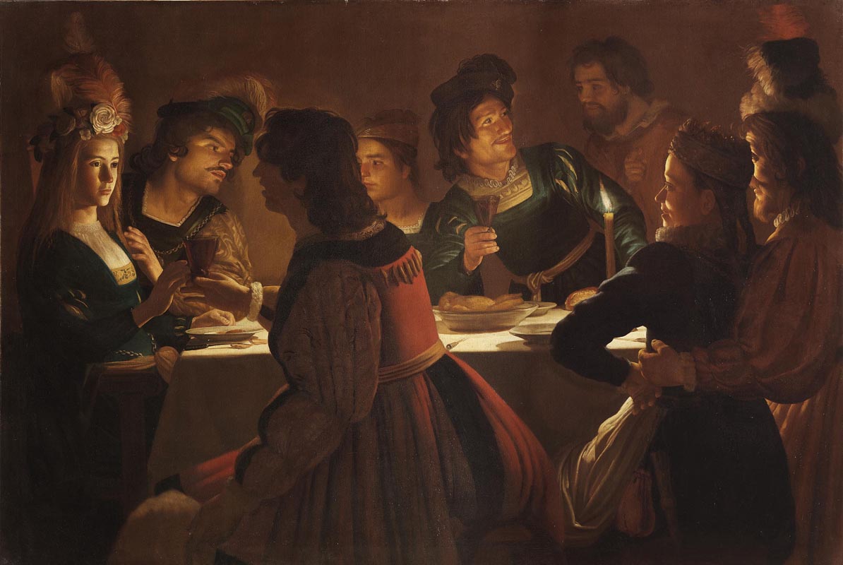 Gerrit van Honthorst, Cena con sponsali (1613-1614; olio su tela, 138 x 203 cm; Firenze, Galleria degli Uffizi)
