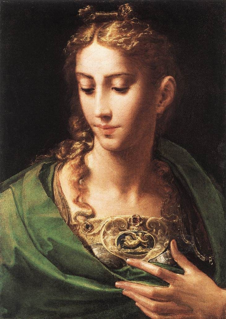 Parmigianino, Pallade (1530-1533 circa; olio su tela, 63,5 x 45,6 cm; Hampton Court, Royal Collection)
 Parmigianino, Pallade (1530-1533 circa; olio su tela, 63,5 x 45,6 cm; Hampton Court, Royal Collection)