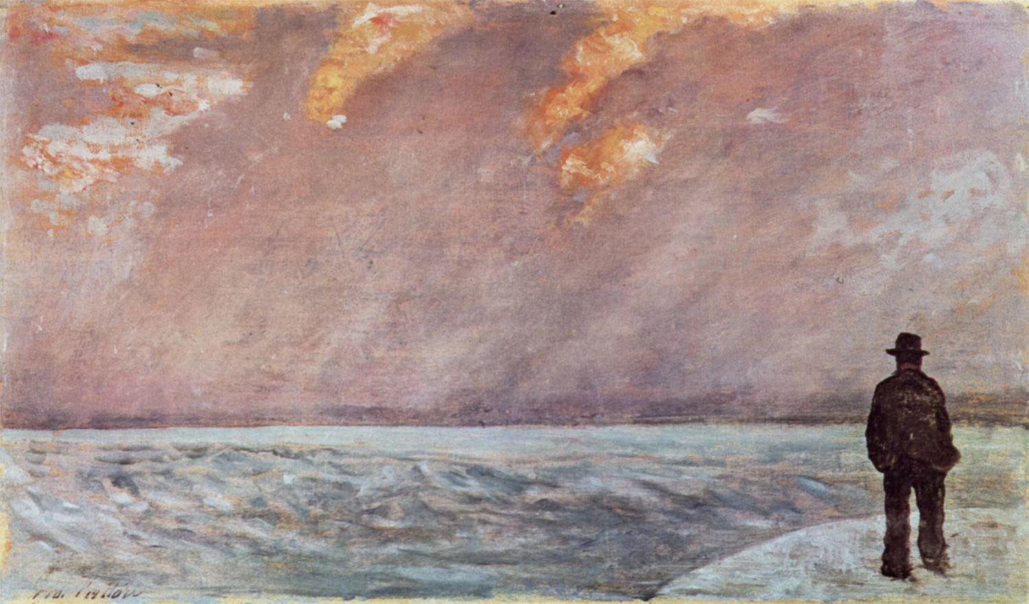 Giovanni Fattori, Tramonto sul mare (1894-1900 circa; olio su tavola, 19,1x32,2 cm; Firenze, Palazzo Pitti, Galleria d’Arte Moderna)
