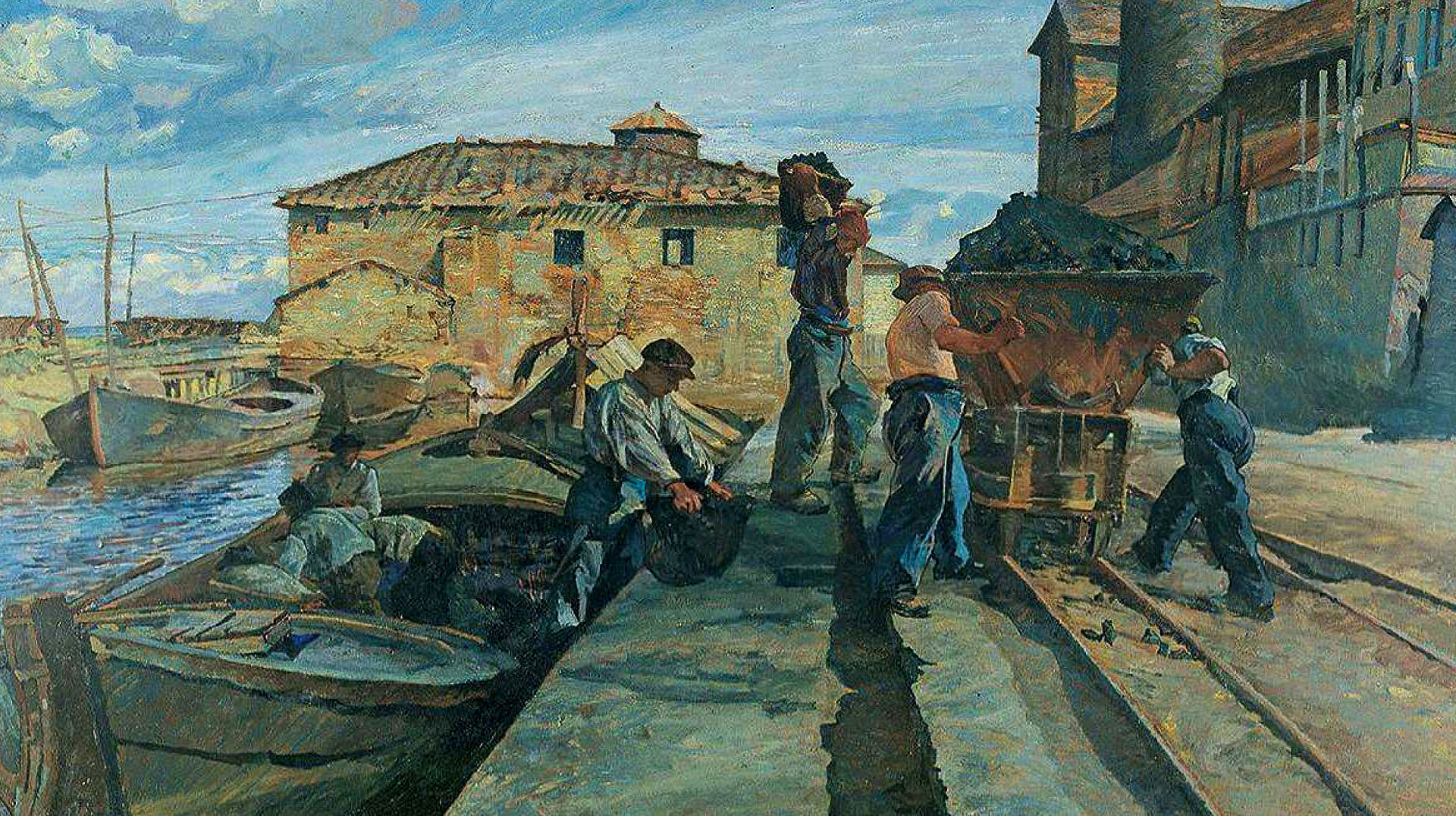 Mario Puccini, La metallurgica (1913; olio su tela, 78,5 x 130 cm; Livorno, Collezione Privata)
