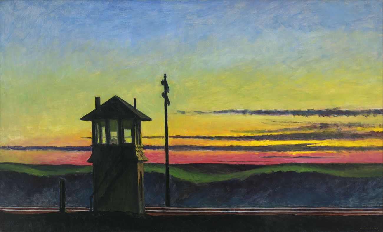 Edward Hopper, Railroad sunset (1929; olio su tela, 74,5 x 122, cm; New York, Whitney Museum of American Art)
