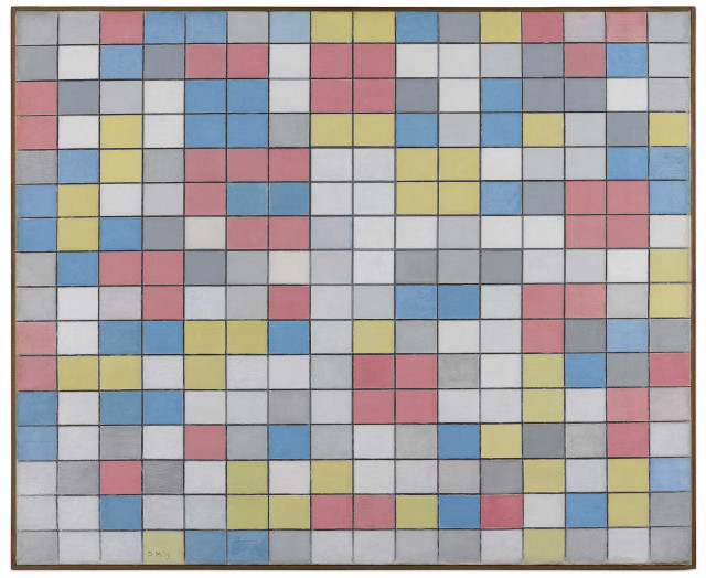 Piet Mondrian, Composizione con griglia 9: composizione a scacchiera dai colori vivaci (1919; olio su tela, 86 x 106 cm; L'Aia, Kunstmuseum Den Haag)
 Piet Mondrian, Composizione con griglia 9: composizione a scacchiera dai colori vivaci (1919; olio su tela, 86 x 106 cm; L'Aia, Kunstmuseum Den Haag)