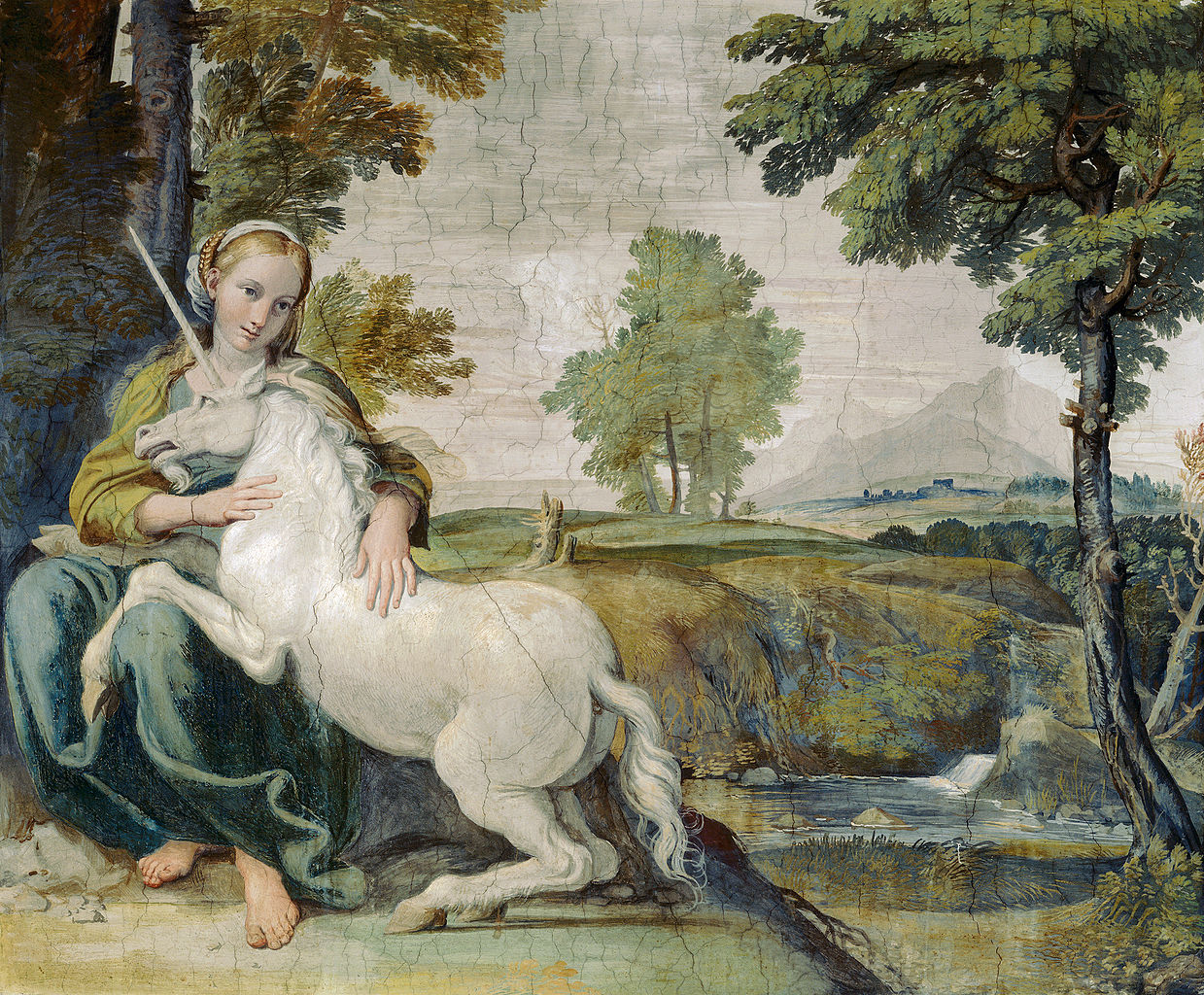 Domenichino, La fanciulla e l'unicorno (1620 circa; affresco; Roma, Palazzo Farnese)
 Domenichino, La fanciulla e l'unicorno (1620 circa; affresco; Roma, Palazzo Farnese)