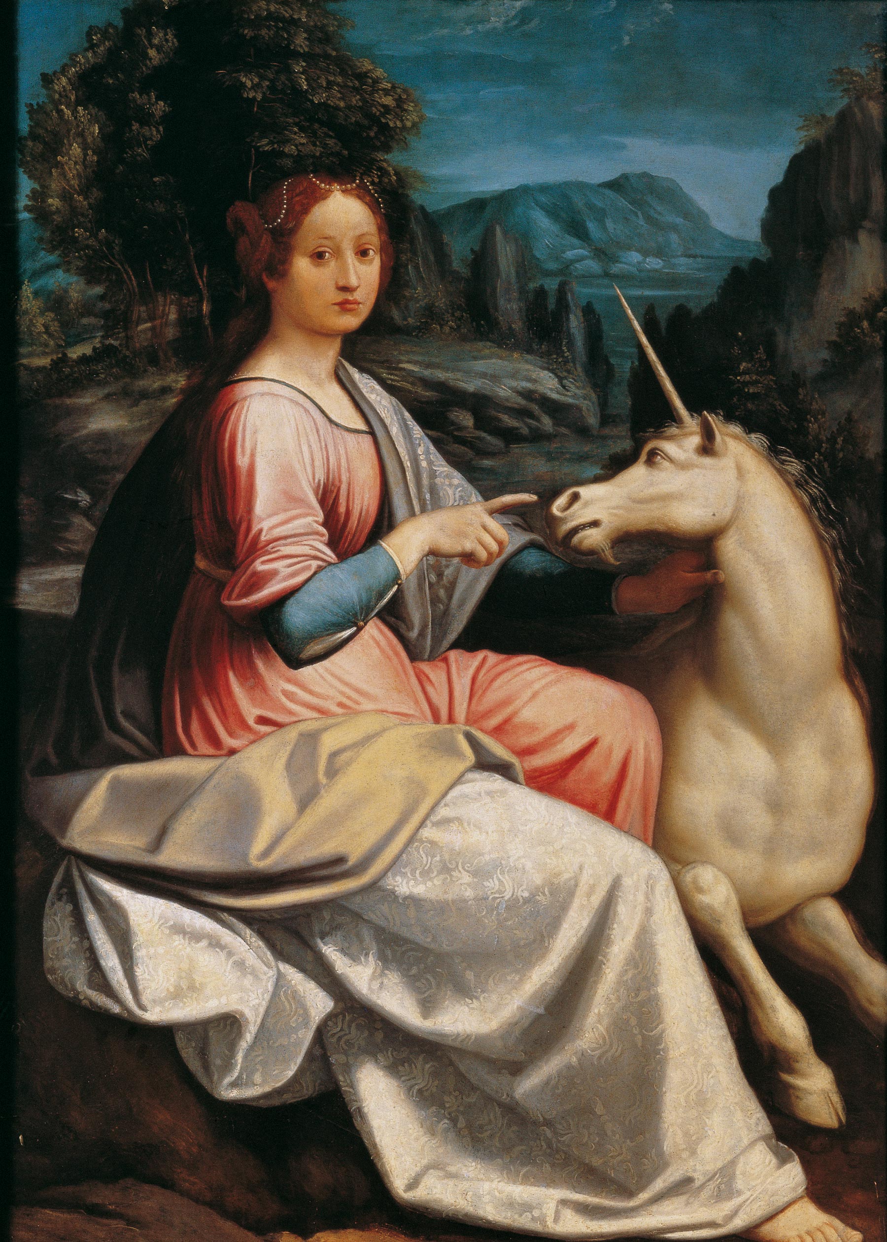 Luca Longhi, Giovane donna con unicorno (1535-1540; olio su tavola, 132 x 98 cm; Roma, Museo Nazionale di Castel Sant'Angelo)
 Luca Longhi, Giovane donna con unicorno (1535-1540; olio su tavola, 132 x 98 cm; Roma, Museo Nazionale di Castel Sant'Angelo)