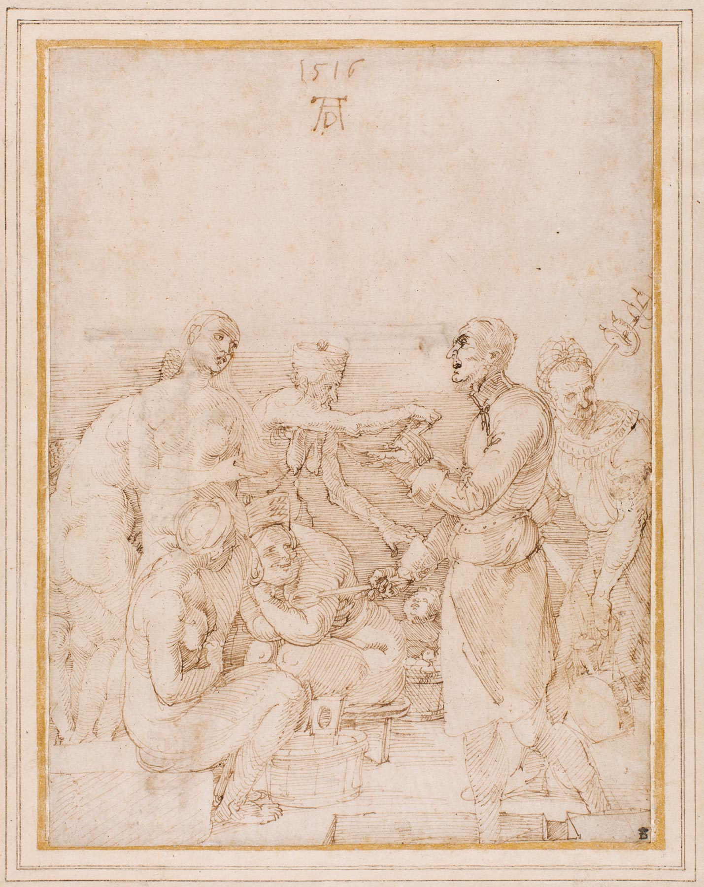 Albrecht Dürer, Il bagno delle donne (1506; penna e inchiostro marrone scuro, 285 x 215 mm; Chatsworth, Trustees of the Chatsworth Settlement)
