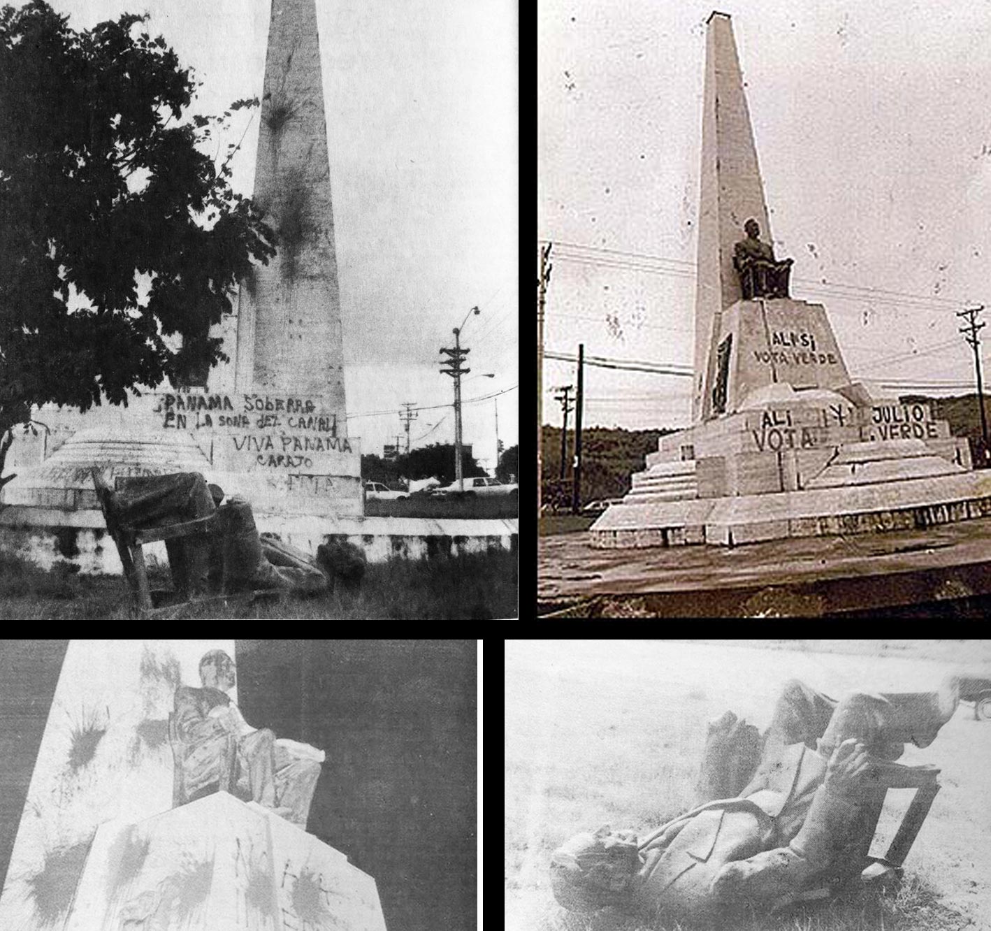 Alcuni scatti d’epoca della vandalizzazione del monumento al presidente Franklin Delano Roosevelt, Panama City (1987)
