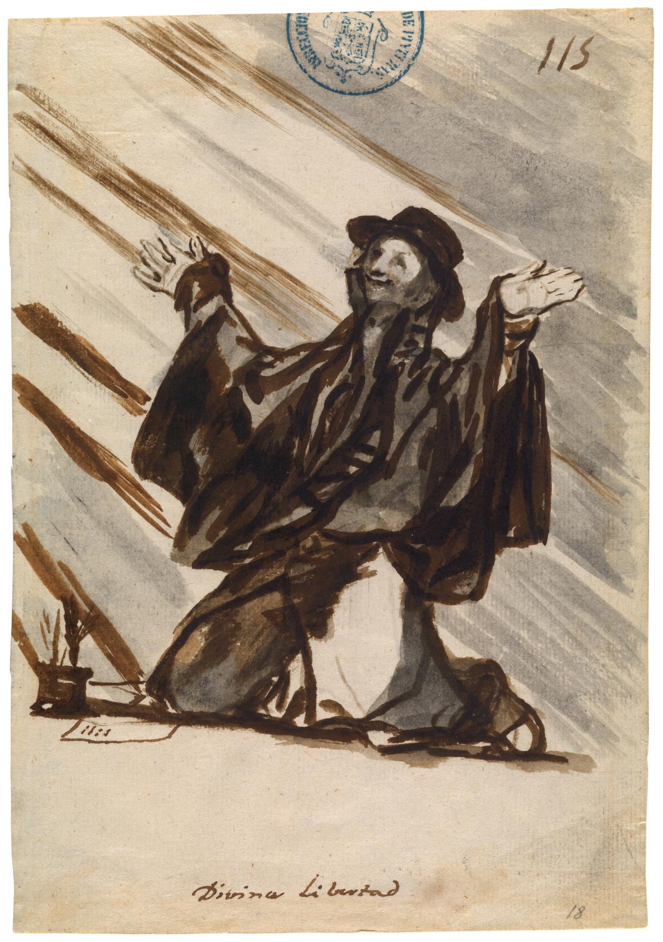 Francisco Goya, Divina Libertad, dal Cuaderno C (1814-1823), foglio 115 (acquerello e carboncino su carta vergata, 205 x 144 mm; Madrid, Museo del Prado)
