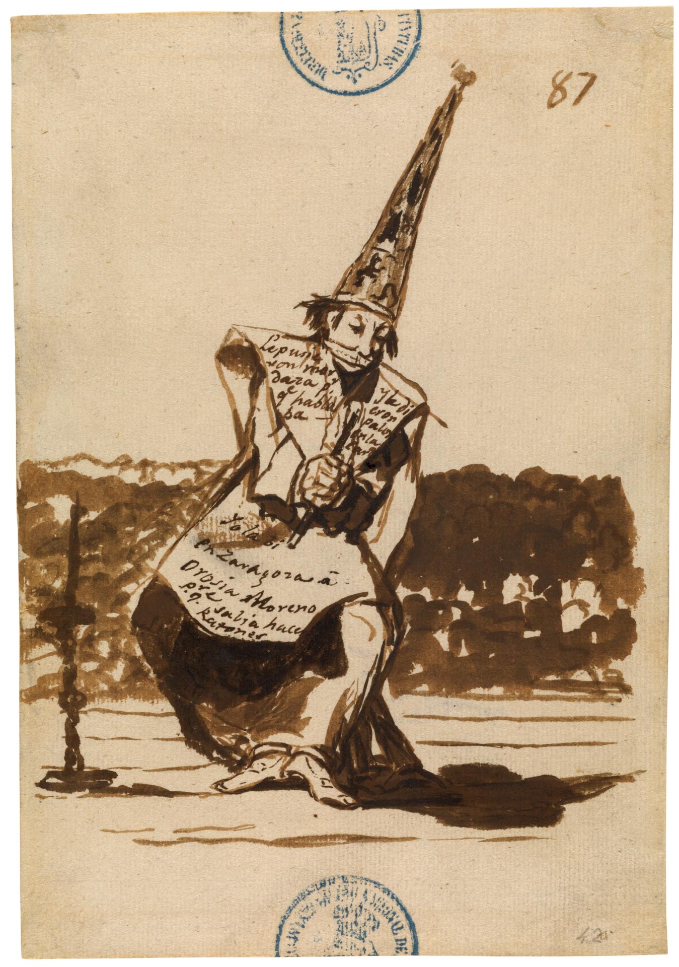 Francisco Goya, Le pusieron mordaza por que hablaba, dal Cuaderno C (1814-1823), foglio 87 (acquerello e carboncino su carta vergata, 205 x 144 mm; Madrid, Museo del Prado) 
