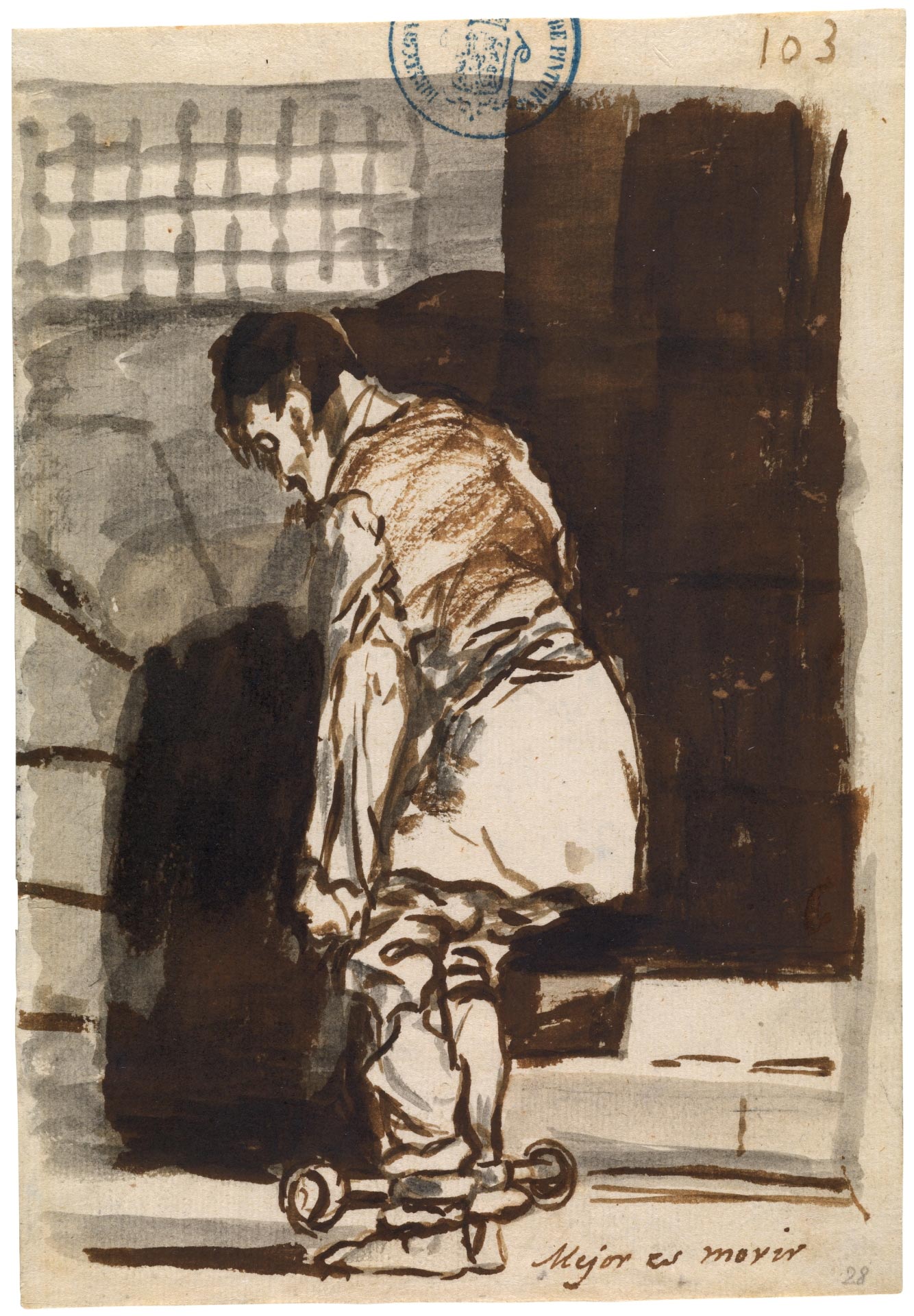 Francisco Goya, Mejor es morir, dal Cuaderno C (1814-1823), foglio 103 (acquerello e carboncino su carta vergata, 205 x 143 mm; Madrid, Museo del Prado)
