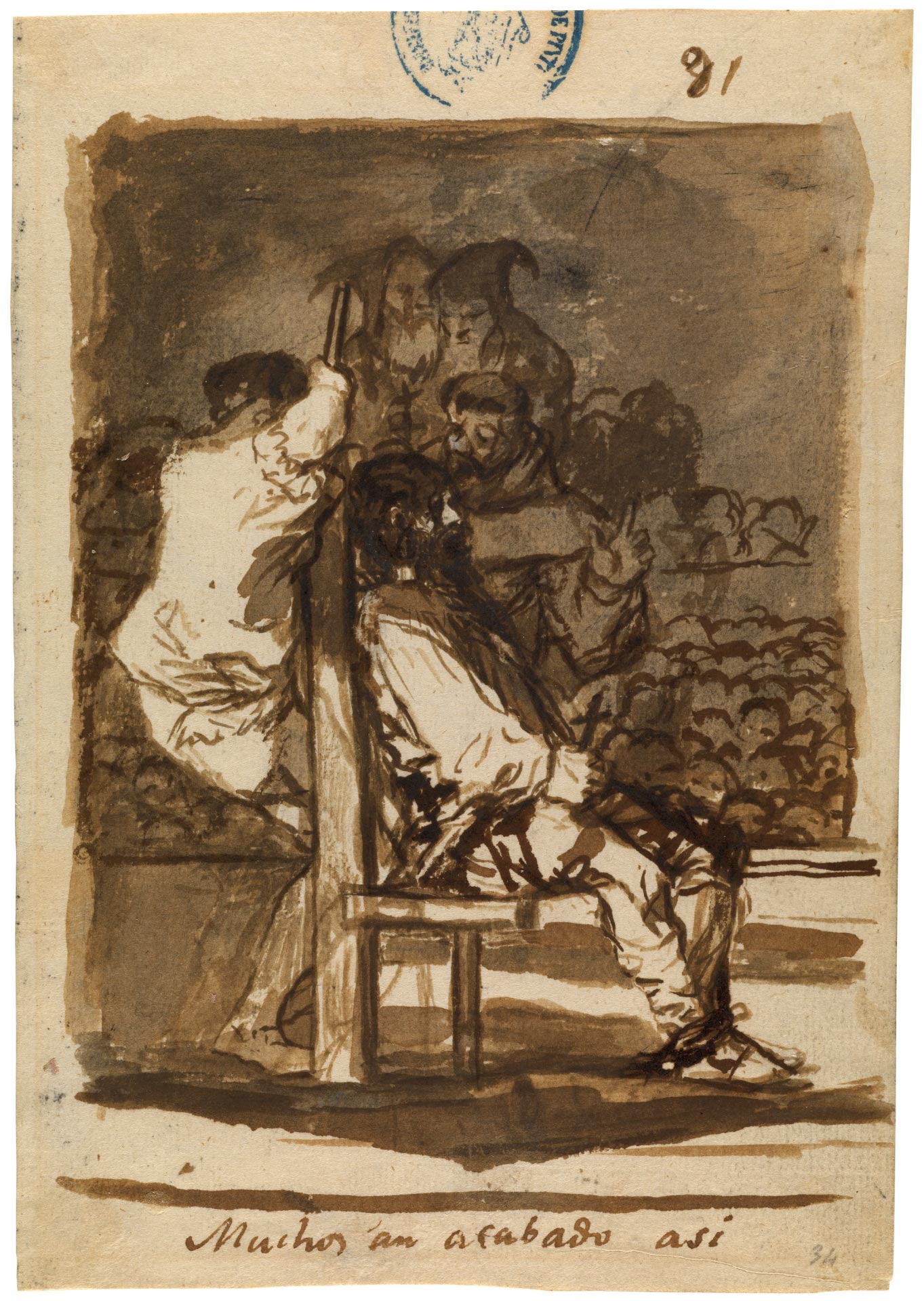 Francisco Goya, Muchos han acabado así, dal Cuaderno C (1814-1823), foglio 91 (acquerello e carboncino su carta vergata, 205 x 144 mm; Madrid, Museo del Prado) 
