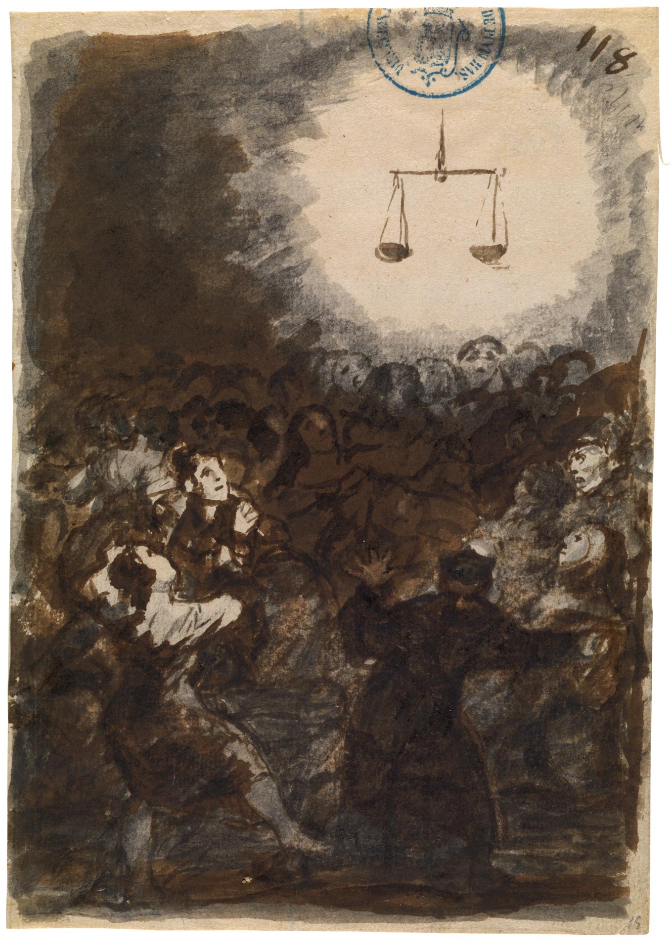 Francisco Goya, No a todos conviene lo justo, dal Cuaderno C (1814-1823), foglio 118 (acquerello e carboncino su carta vergata, 205 x 143 mm; Madrid, Museo del Prado)
