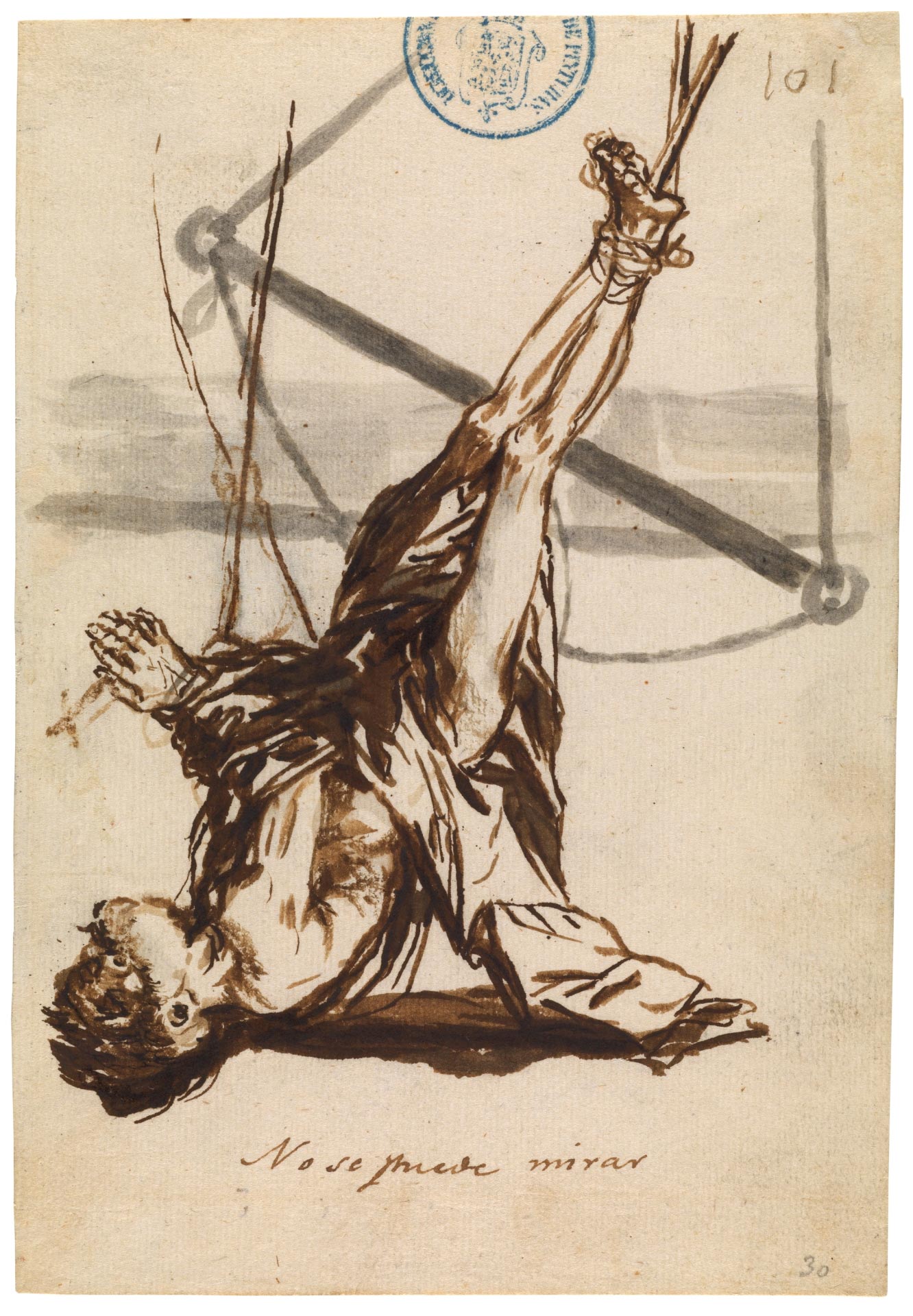 Francisco Goya, No se puede mirar, dal Cuaderno C (1814-1823), foglio 101 (acquerello e carboncino su carta vergata, 205 x 144 mm; Madrid, Museo del Prado)
