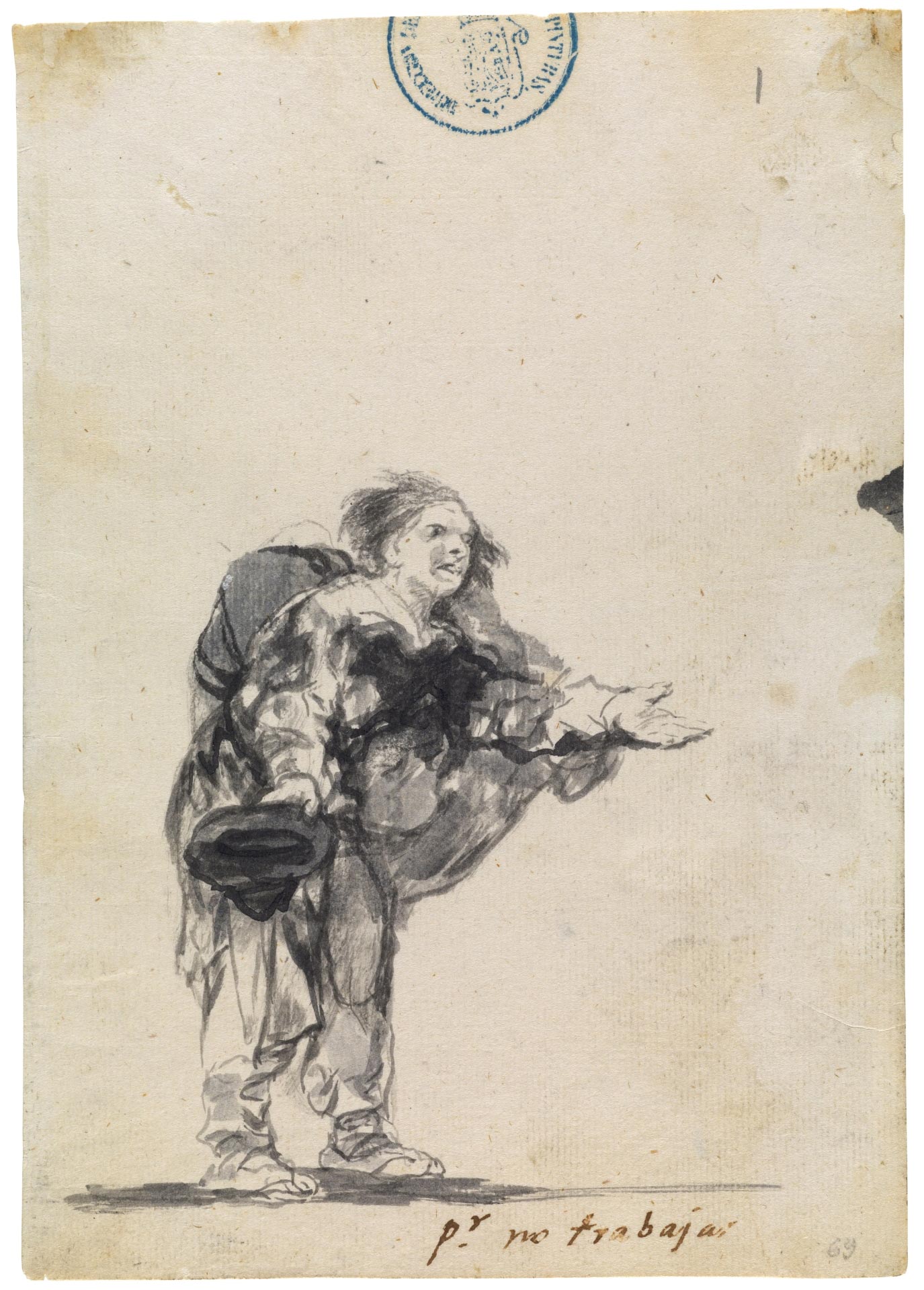 Francisco Goya, Por no trabajar, dal Cuaderno C (1814-1823), foglio 1 (acquerello e carboncino su carta vergata, 205 x 144 mm; Madrid, Museo del Prado)
