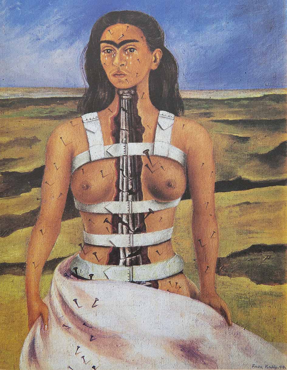 Frida Kahlo, La colonna spezzata (1944; olio su tela incollata su masonite, 30,5 x 40 cm; Città del Messico, Museo Dolores Olmedo). &copy; Banco de México Diego Rivera & Frida Kahlo Museums Trust

