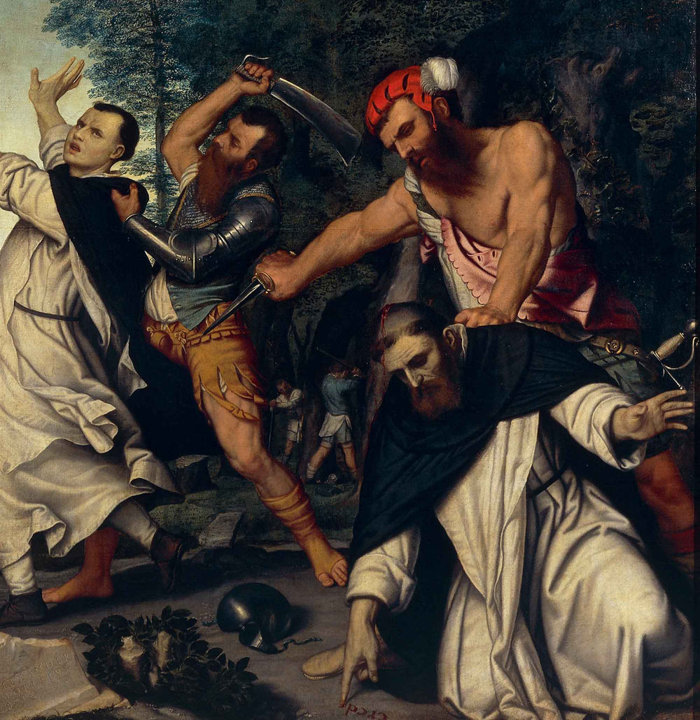 Moretto, Martyrdom of Saint Peter Martyr, detail (c. 1533-1534; oil on canvas, 310 x 163 cm; Milan, Pinacoteca Ambrosiana)