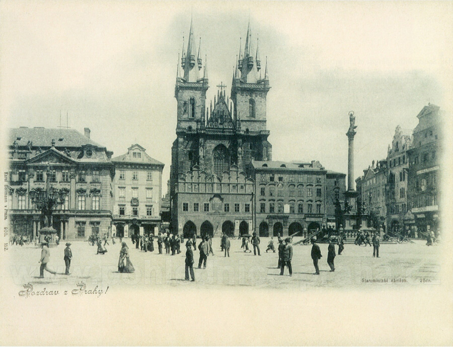 Starom&ecaron;stské nám&ecaron;stí (Piazza della Città Vecchia) in una cartolina del 1900 pubblicata dall'editore Koppe-Bellmann
