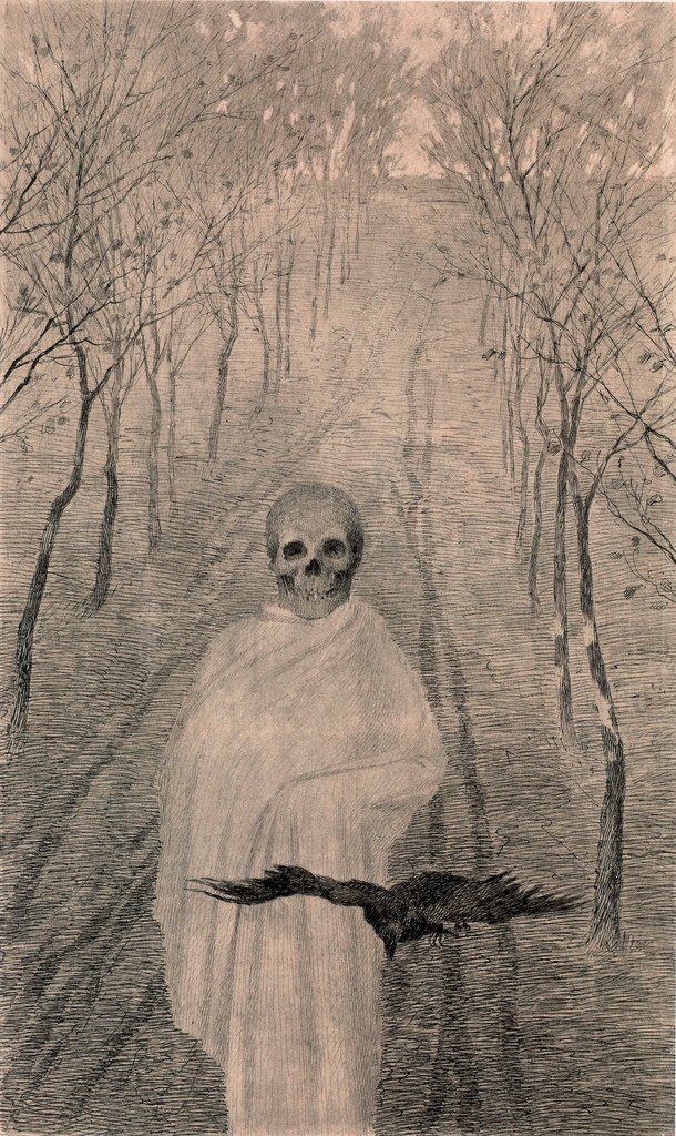 Jaroslav Panu&scaron;ka, Smrt v aleji (La morte nel vicolo) (1900; matita su carta, 410 x 250 mm; Praga, Národní Galerie)
