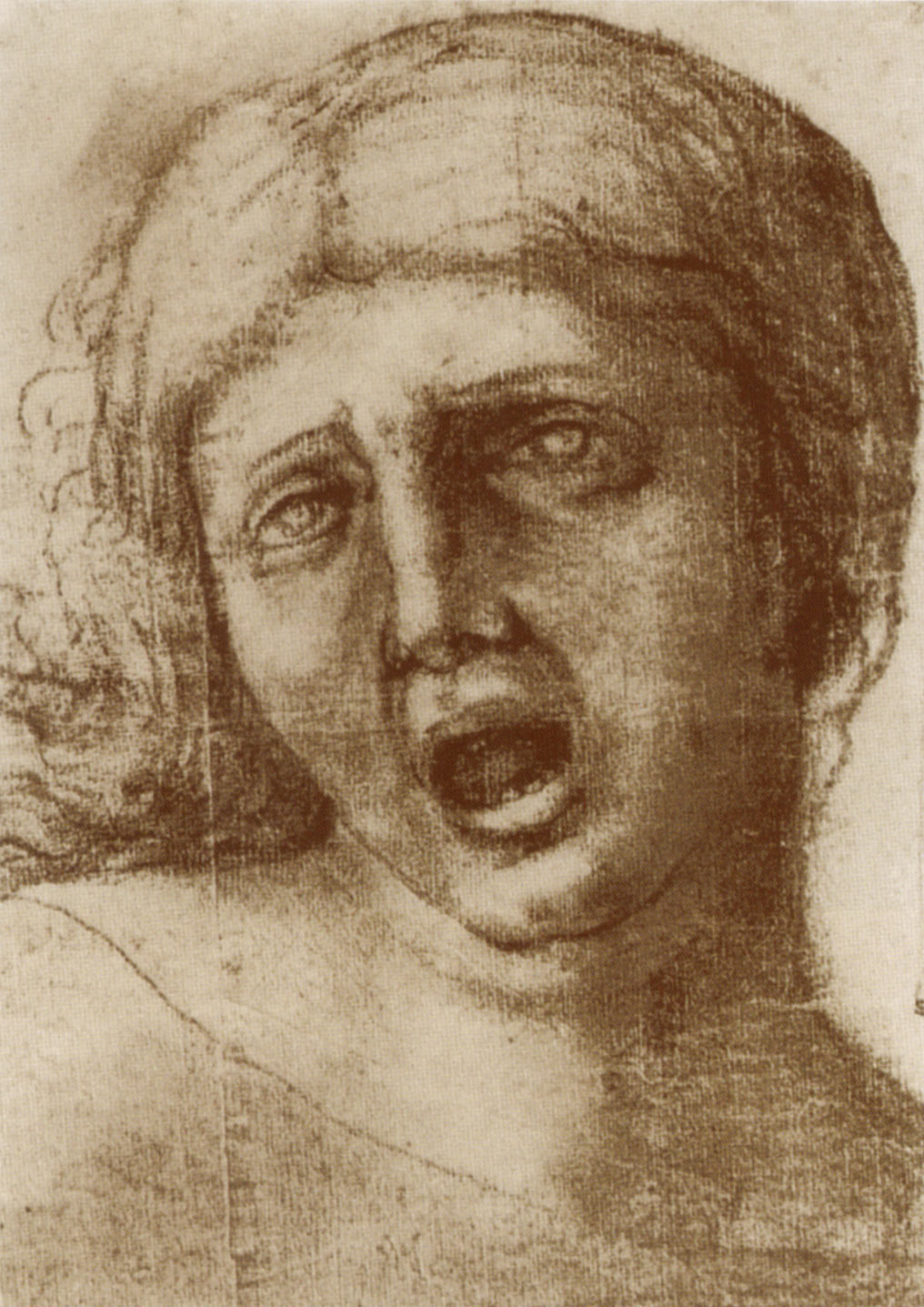 Correggio, Maddalena, dal cartone per la Deposizione della cappella Mantegna in Sant'Andrea a Mantova (1509-1511 circa; carboncino, gessetto nero e gessetto bianco su due fogli di carta incollata, 321 x 225 mm; New York, The Pierpont Morgan Library)
