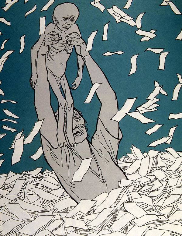Karl Arnold, Papiergeld! Papiergeld! (illustrazione sulla rivista Simplicissimus del 15 giugno 1923)
