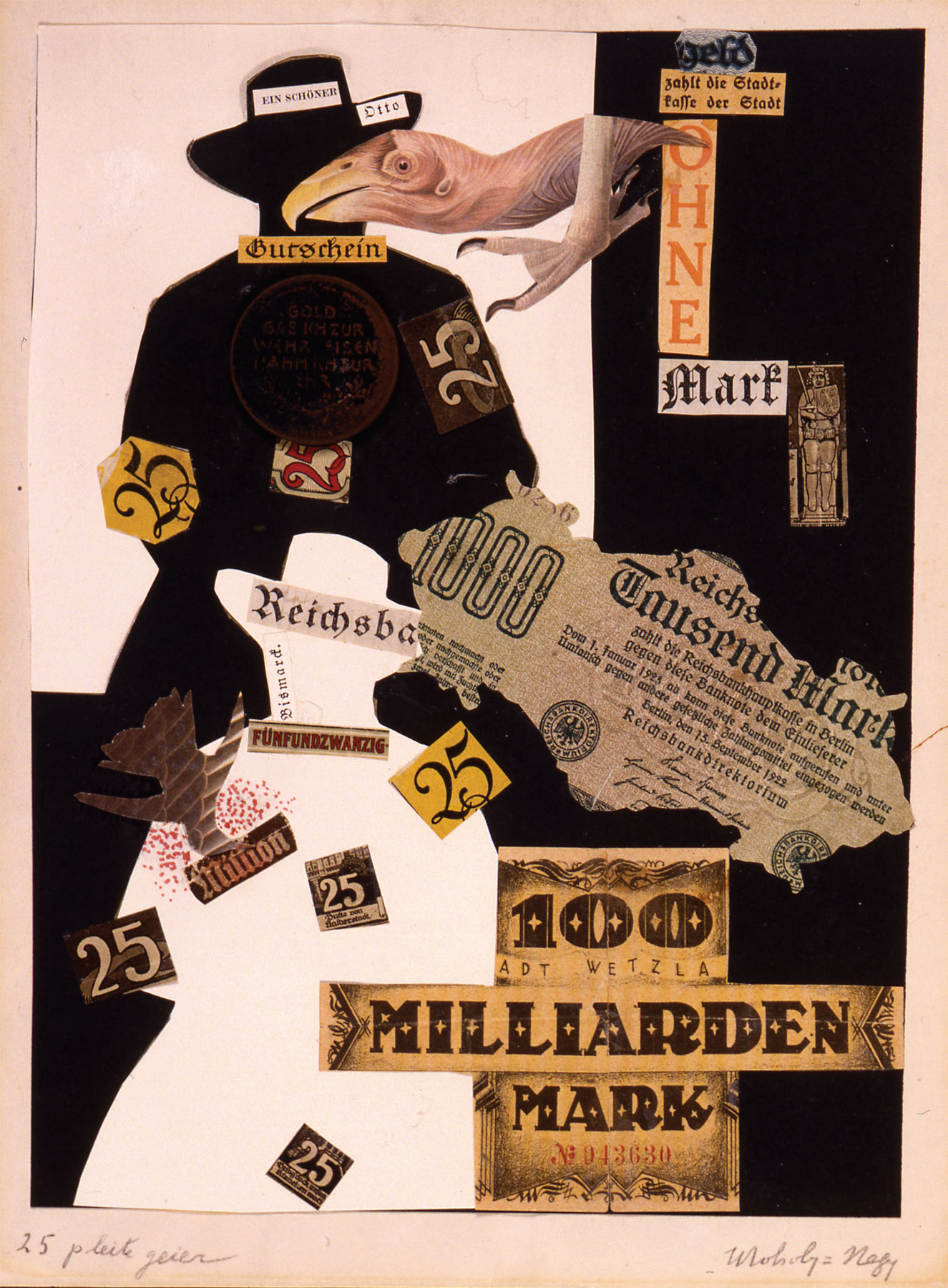 László Moholy-Nagy, 25 Pleitegeier (1922–23; collage su carta, 30 x 23 cm; Gerusalemme, The Vera and Arturo Schwarz Collection of Dada and Surrealist Art in the Israel Museum)
