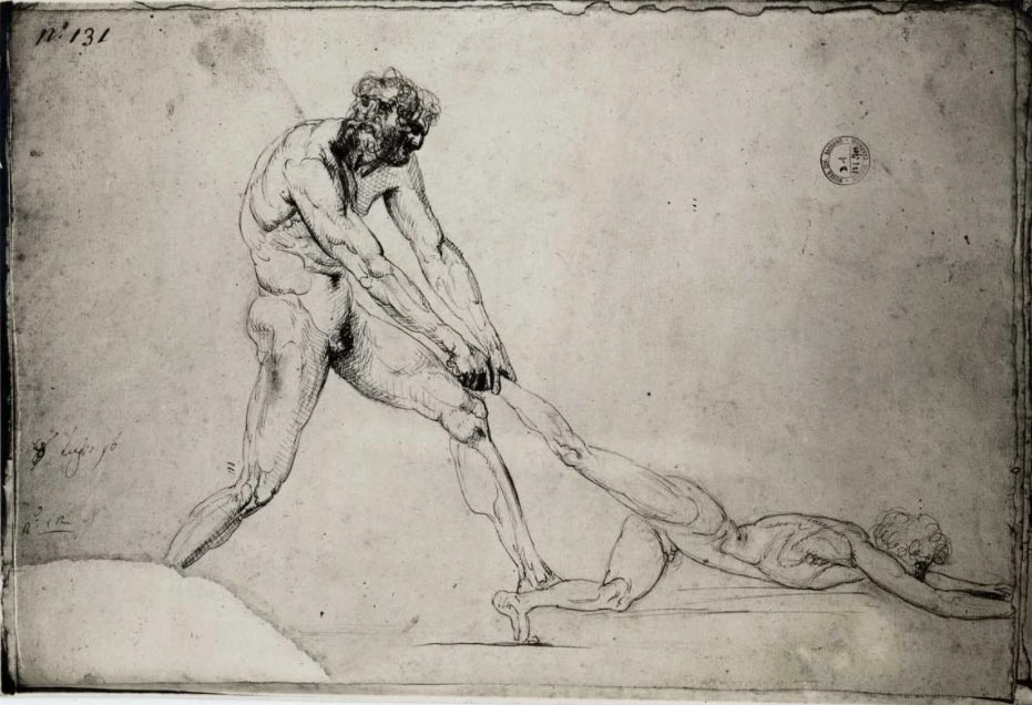 Antonio Canova, Ercole furioso scaglia a terra Lica (1796; penna e matita su carta, 323 x 459 mm; Bassano del Grappa, Museo Civico)
