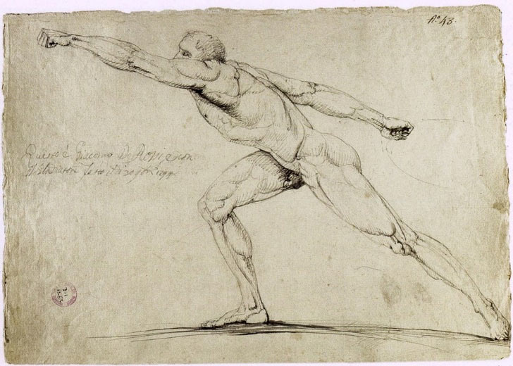Antonio Canova, Gladiatore borghese (matita, gessetto bianco, carta grezza ocra, 538 x 440 mm; Bassano del Grappa, Museo Civico)
