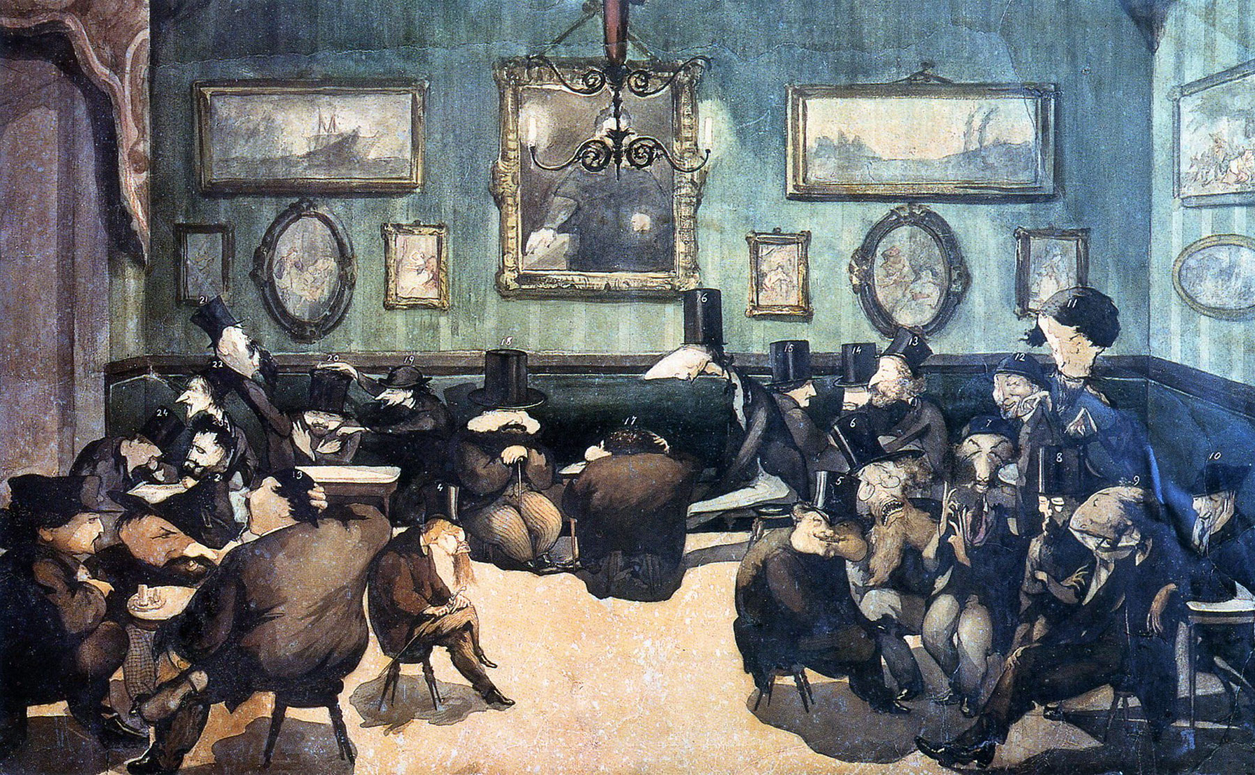 Adriano Cecioni, Il caffè Michelangelo (1861 circa; acquarello, 53 x 82 cm; Milano, Collezione privata)
