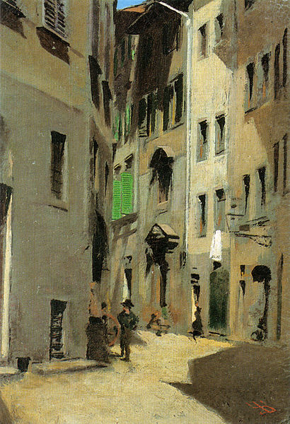 Telemaco Signorini, Via Torta a Firenze (1870 circa; olio su tavola, 16,6 x 11,3 cm; Collezione privata)
