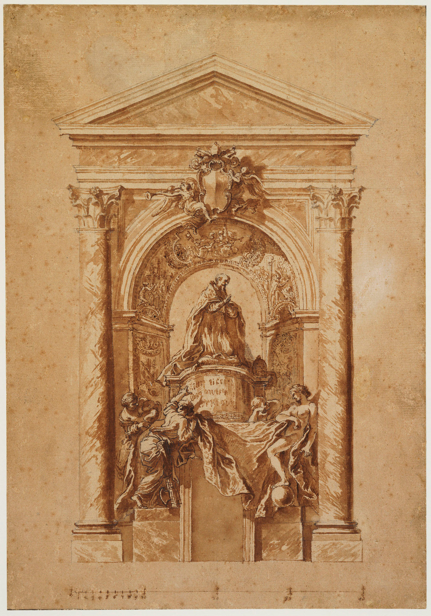 Gian Lorenzo Bernini, Studio per la Tomba di Alessandro VII (1662-1666 circa; penna, acquerello e gessetto su carta, 440 x 307 mm; Windsor, Royal Collection)
