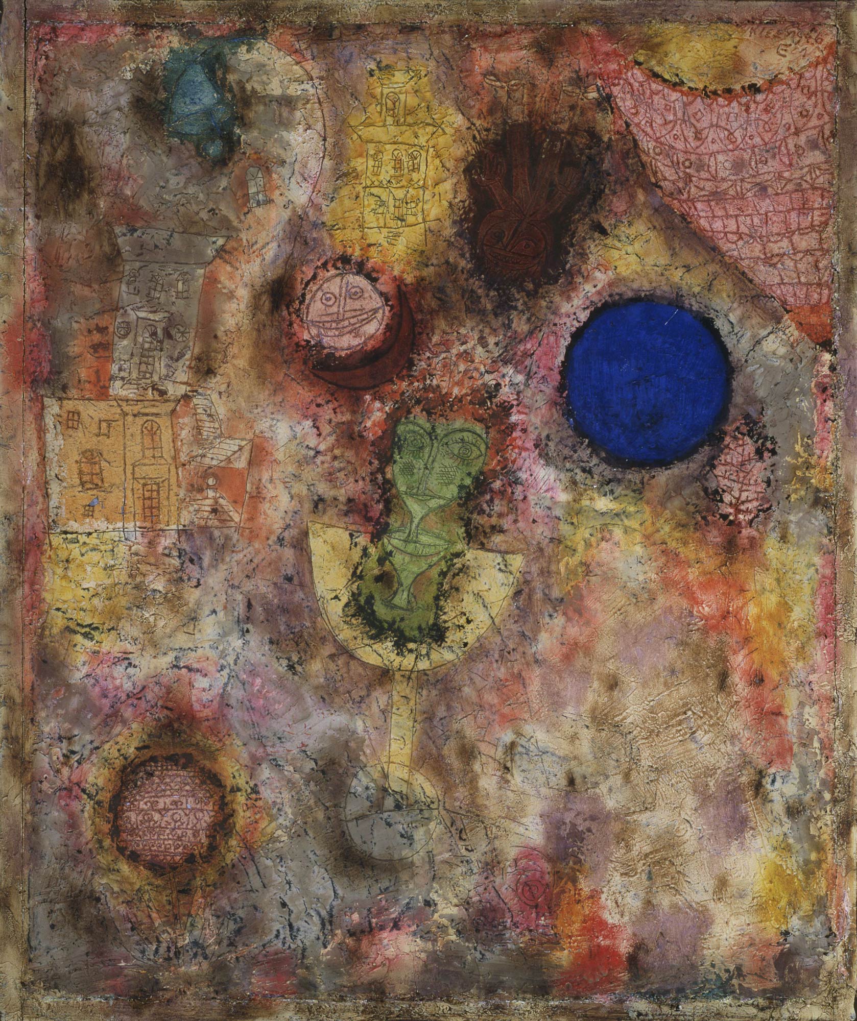 Paul Klee, Giardino magico (Zaubergarten) (1926; olio su rete metallica riempita di gesso, 52,9 x 44,9 cm; Venezia, Collezione Peggy Guggenheim)
