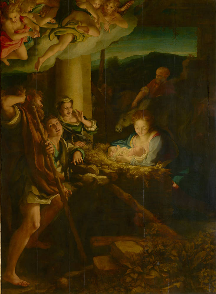 Correggio, Adorazione dei Pastori o La Notte (1528-1530 circa; olio su tavola, 256,5 x 188 cm; Dresda, Gemäldegalerie)
