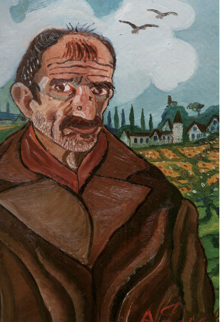 Opere di Antonio Ligabue, Autoritratto (1955-56; olio su tavola di faesite, 45 x 35 cm; Gualtieri, Fondazione Museo Antonio Ligabue)