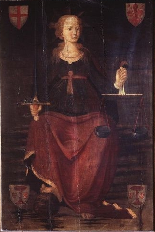 Biagio D'Antonio, Giustizia (1490 circa; tempera su tavola, 131 x 87 cm; Firenze, Gallerie degli Uffizi, inv. 1890 n. 4665)
