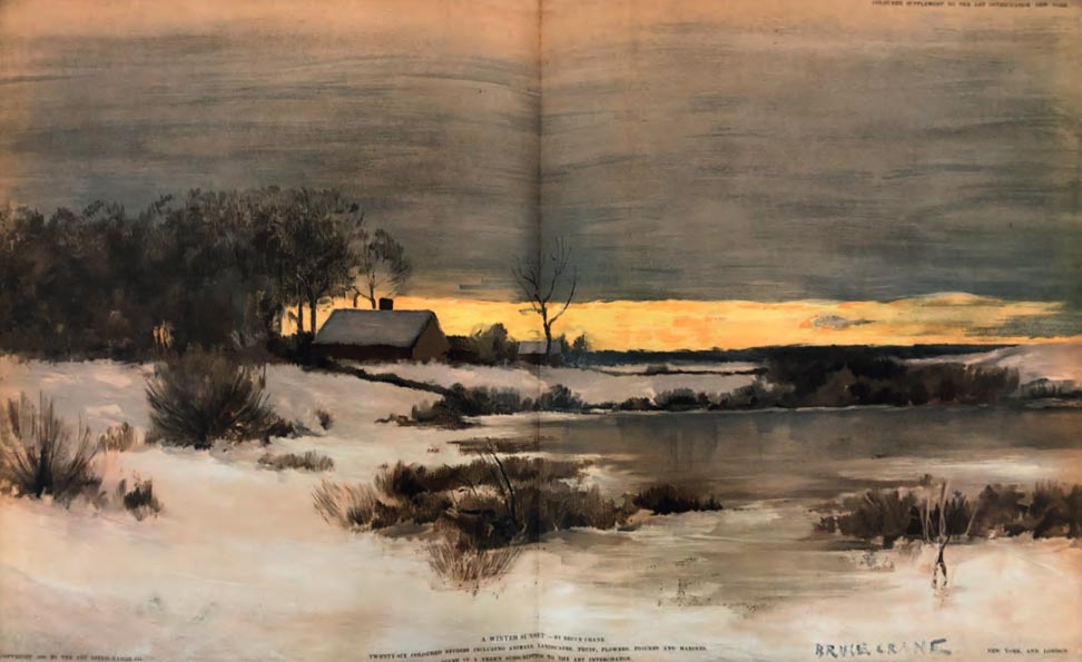 Bruce Crane, A winter sunset (anni Ottanta del XIX secolo; riproduzione dalla rivista The Art Interchange del 6 dicembre 1890)
