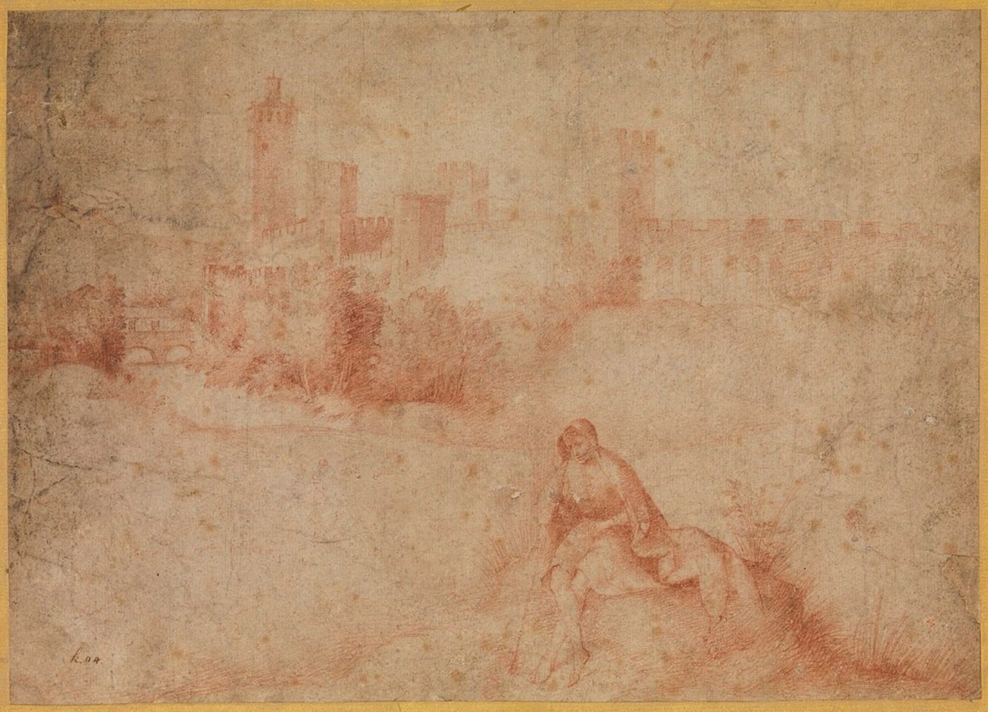 Giorgione (attribuito), Castel San Zeno a Montagnana (1501-1502; sanguigna su carta; Rotterdam, Museum Boijmans van Beuningen)