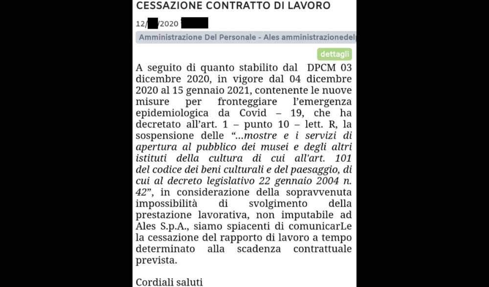 Mail ricevuta da uno dei lavoratori Ales
 Mail ricevuta da uno dei lavoratori Ales