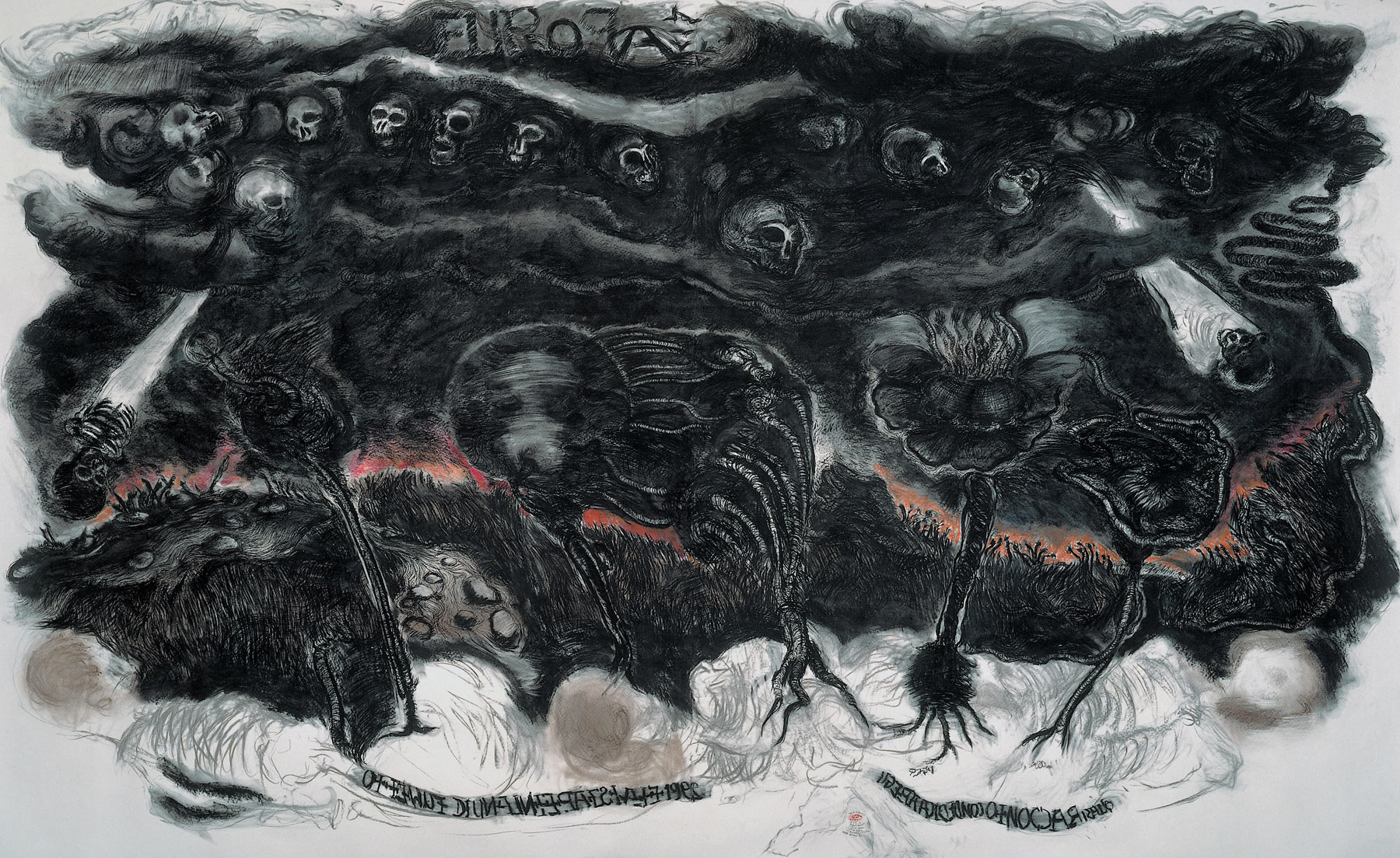 Paolo Mazzucchelli, Europa (per Chico Mendes) (1992; carbone minerale su carta, 220 x 400 cm). Ph. Credit Stefania Beretta
