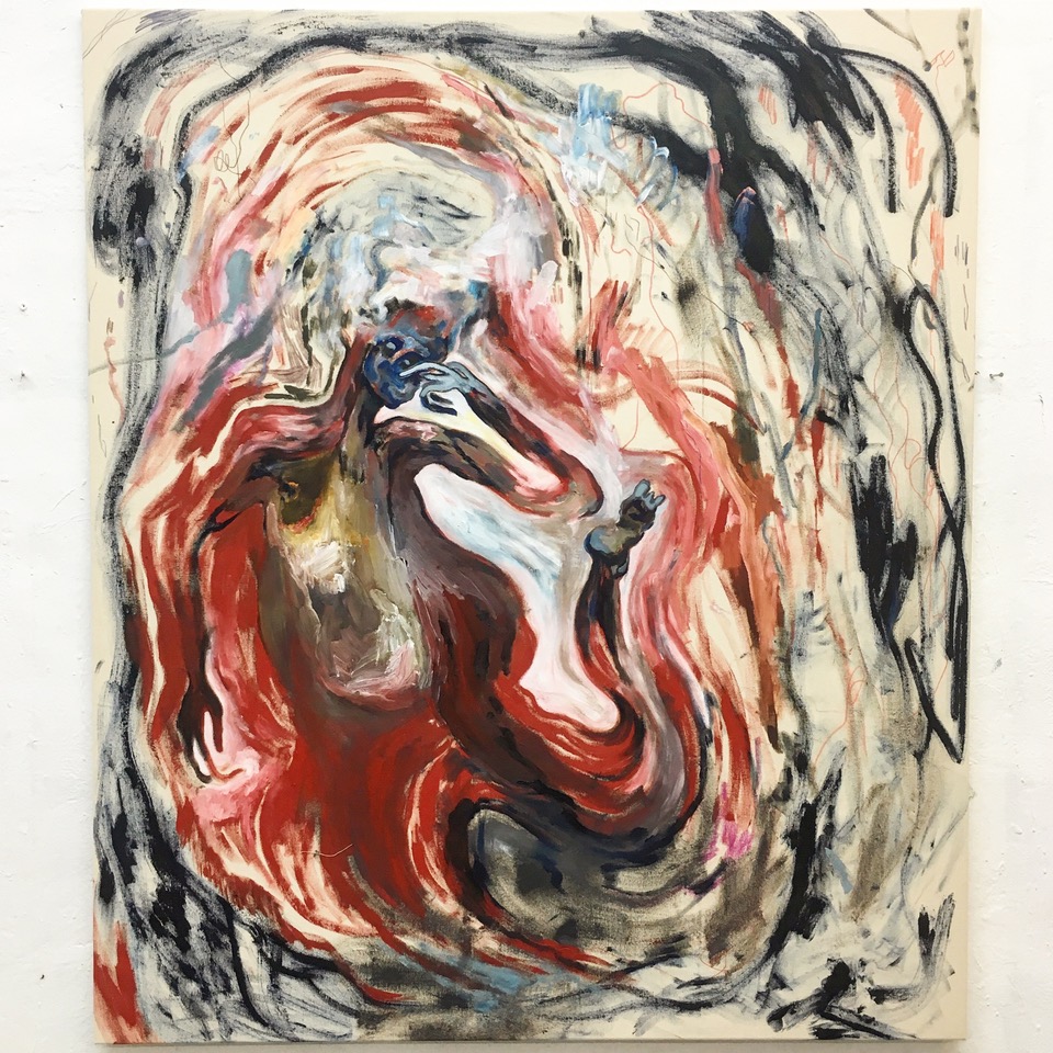 Pierre Knop, Beat Figure 1 (2019; inchiostro, matita, acrilico e olio su tela, 140 x 120 cm)