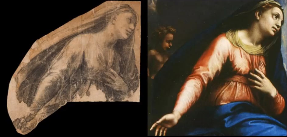 Confronto tra il cartone e il dipinto
