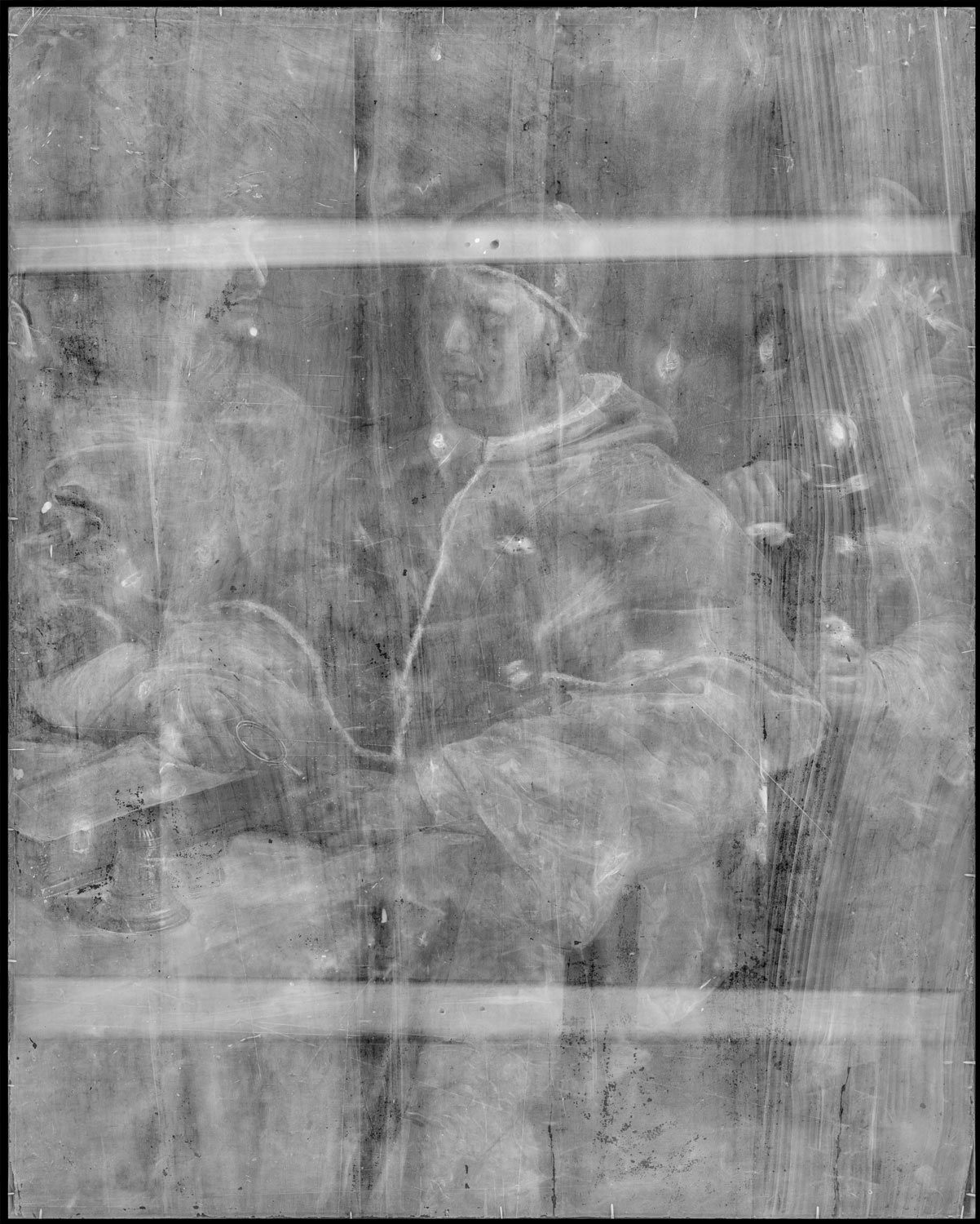 Raffaello Sanzio, Ritratto di Papa Leone X de’ Medici con i cardinali Giulio de’Medici e Luigi de’ Rossi, radiografia
