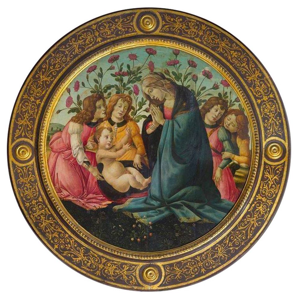 Sandro Botticelli e bottega, Adorazione del Bambino ed angeli (Madonna delle rose) (olio su tavola; Firenze, Gallerie degli Uffizi, Galleria Palatina di Palazzo Pitti, inv.  OdA n. 750 )

