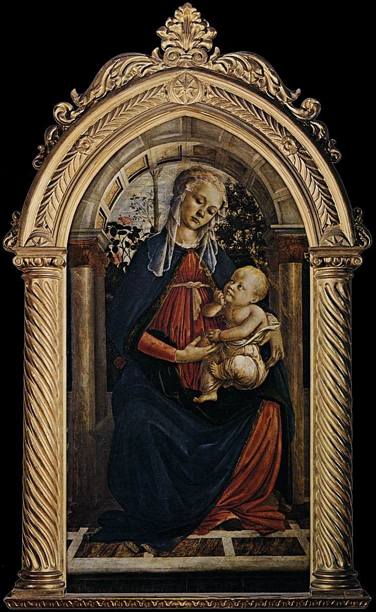 Sandro Botticelli, Madonna del roseto (1469-1470; tempera su tavola, 124 x 64 cm; Gallerie degli Uffizi, inv. 1890 n. 1601)
